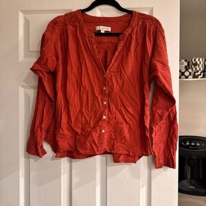 LOFT Orange Flutter Sleeve Blouse Relaxed Fit